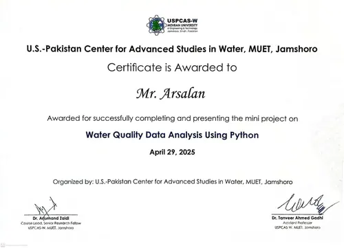 Certificate of Completion — Water Quality Python Project
